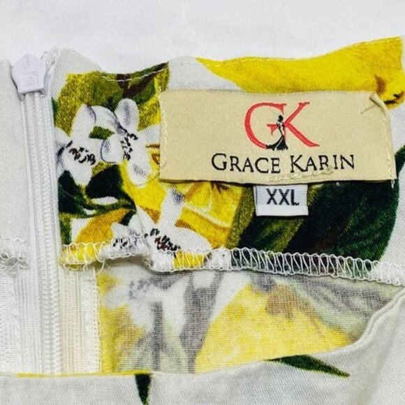 Grace Karin Swing Dress Women's XXL White Yellow Lemons Sleeveless Fit + Flare - Picture 9 of 9